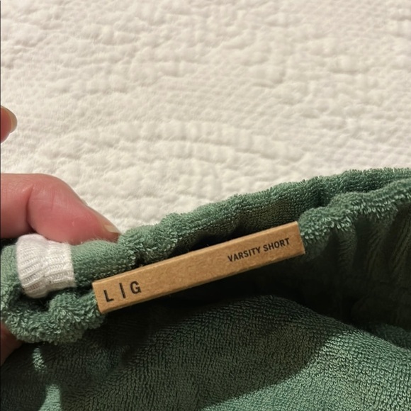 PINK Victoria's Secret Green Athletic Shorts Lightweight Terry Varsity Design. L - Picture 6 of 6